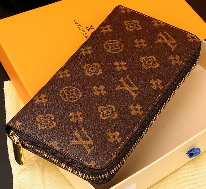 Ladies Hand PU Leather Wallet Fashion Single Zipper Wallet Ladies Long Classic with Orange Box Card 60017
