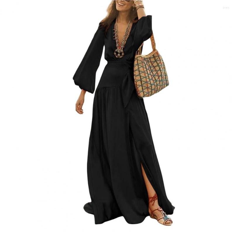 Casual Dresses Women Dress Beach Deep V-Neck Flared Sleeves Loose-Fitting Lady Washable Summer Party With Belt