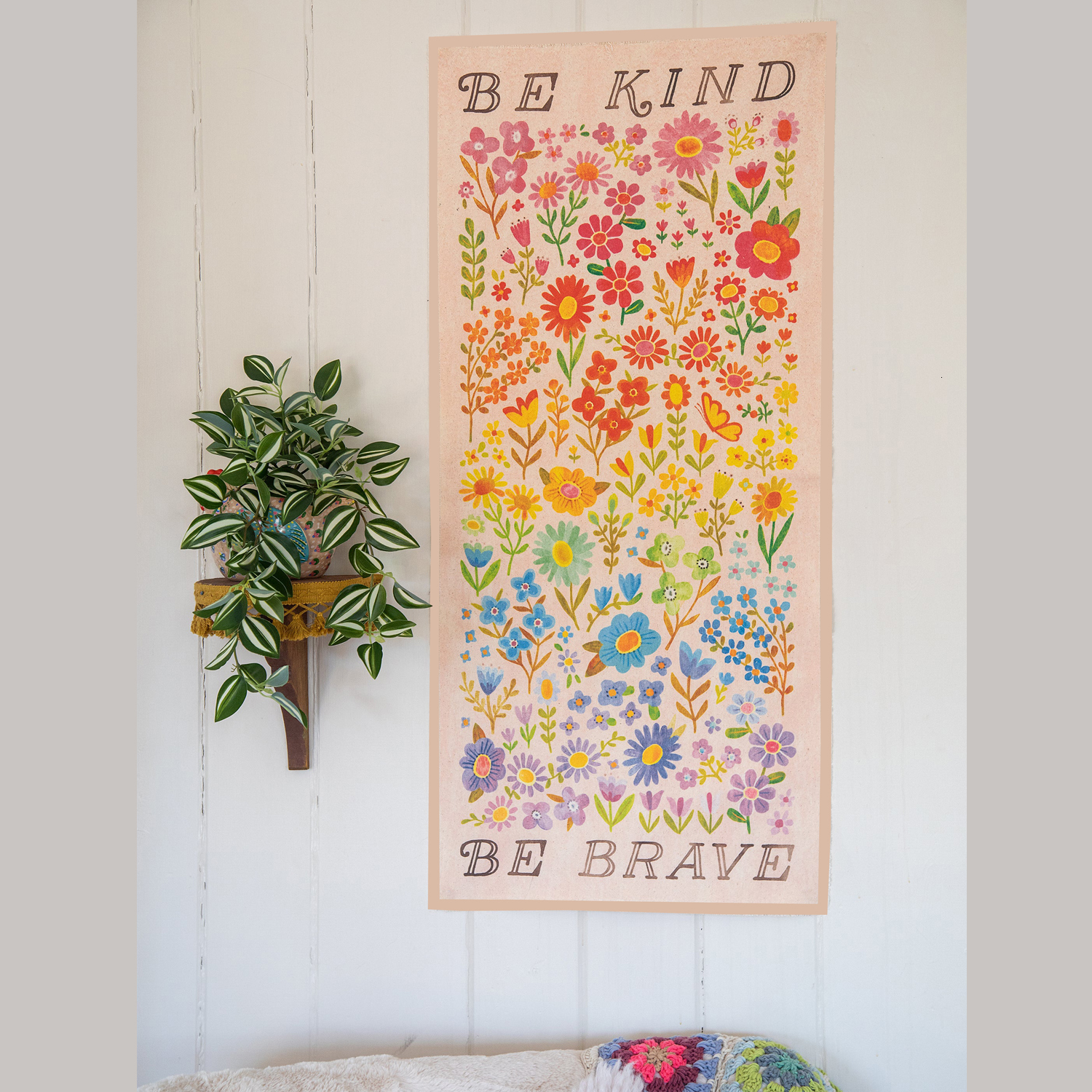 Tapestries Spring Floral Wall Tapestry Hangings Be Kind Brave Decor Flower Garden Hanging Home Paintings 230531