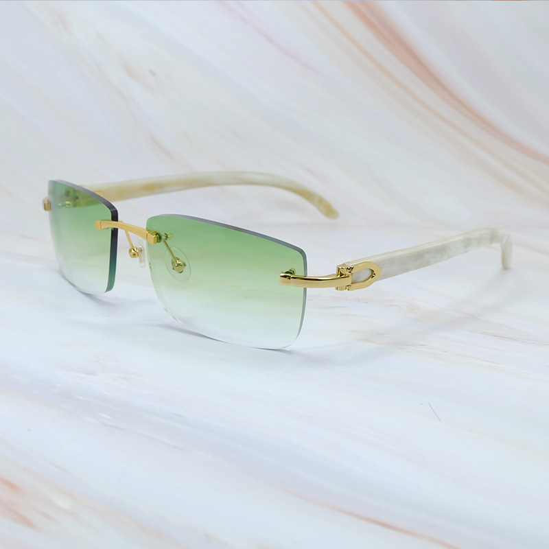 White Horn Sunglasses Designer Carter Stylish Vintage Sun Glasses Mens Rimless Outdoor Decoration Shades Eyewear Gafas De Sol Good quality