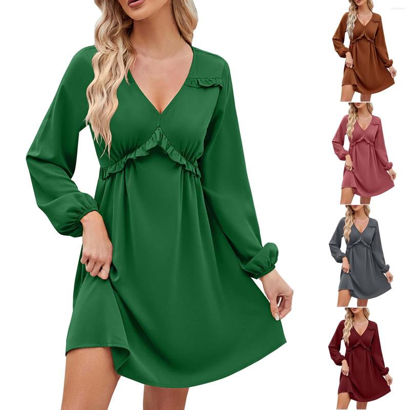 Casual Dresses Women Summer Dress Fashion Loose V Neck Mini Chest Ruffle Pleated Long Sleeve Ladies Vestidos, Wine
Casual Dresses Women Summer Dress Fashion Loose V Neck Mini Chest Ruffle Pleated Long Sleeve Ladies Vestidos, Wine