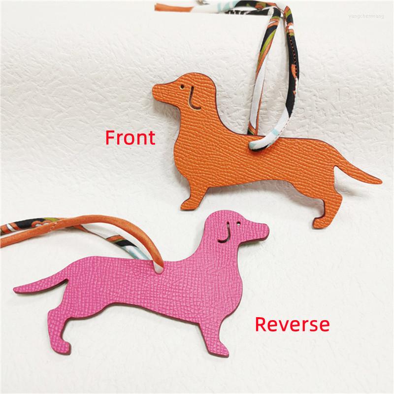 Keychains Double-Sided People Genuine Leather Puppy Dog Key Chain Backpack Charm Animal Keyring Women's