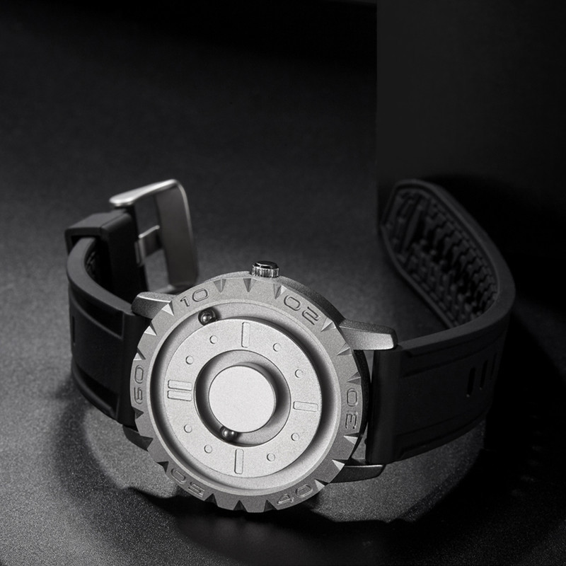 Other Watches Eutour Original Iron Ball Magnetic Pointer Concept Quartz Unusual Men's Watch Fashion Rubber Strap 230601