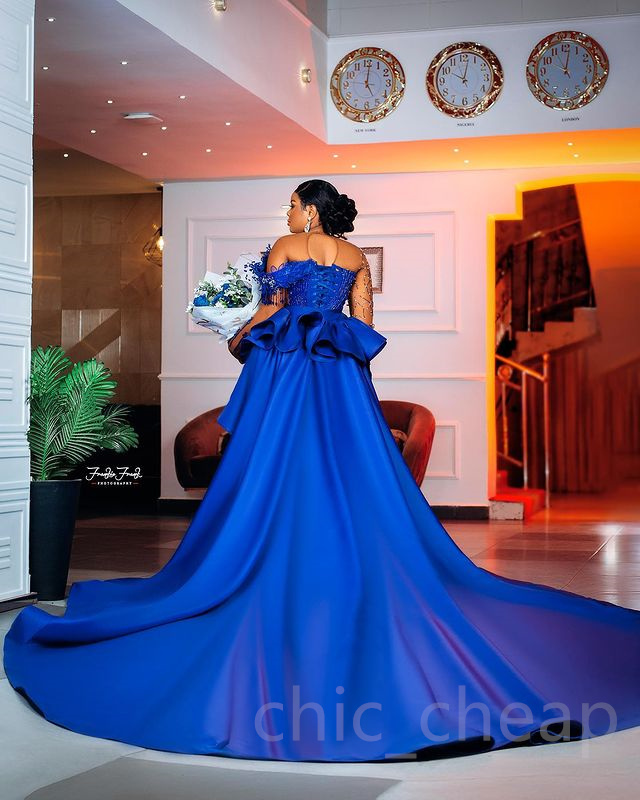 2024 Aso Ebi Royal Blue Prom Dress Mermaid Beaded Crystals Evening Formal Party Second Reception Birthday Engagement Gowns Dresses Robe De Soiree ZJ35