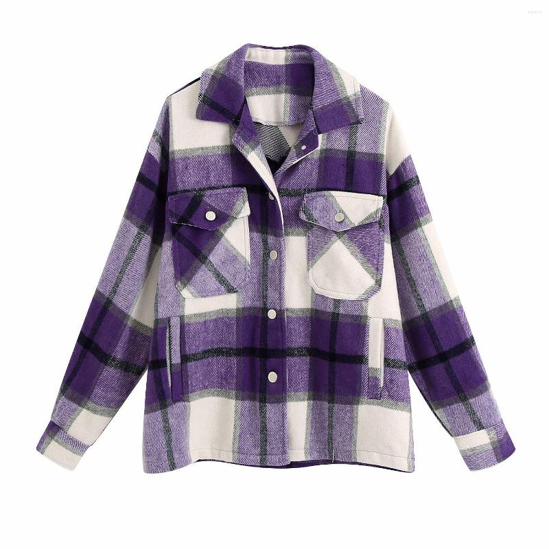 Women's Jackets Women's Shirt Jacket Style Retro Purple White Check Printing Double Pocket Single Breasted Female
Women's Jackets Women's Shirt Jacket Style Retro Purple White Check Printing Double Pocket Single Breasted Female