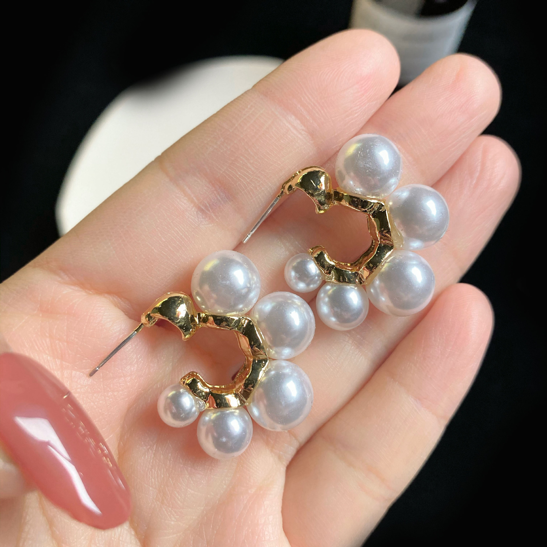 2025 new New Pearl Stud Earrings For Women Zircon CZ Rhinestones Irregular Design Earring Female Unusual Jewelry Free shipping