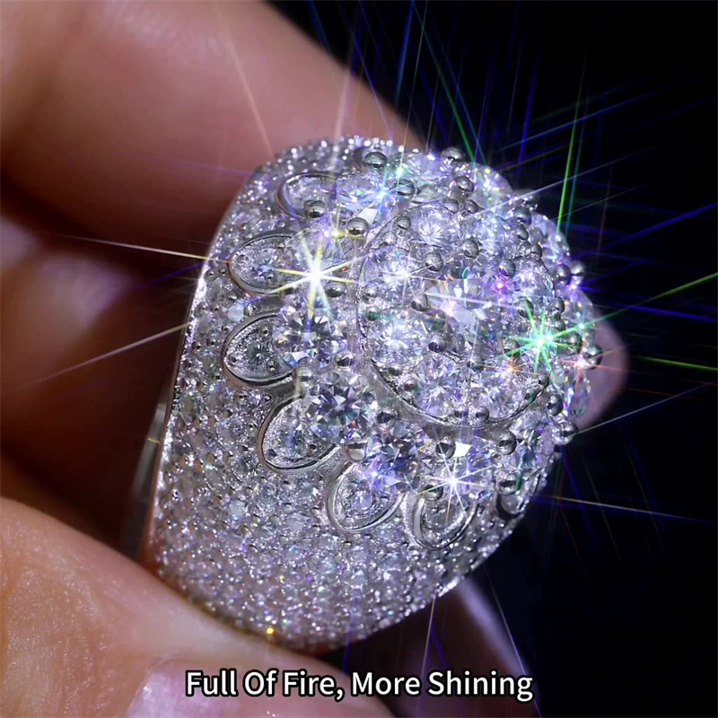 Passed Test S925 Sterling Silver Full Moissanite Diamond Ring for Men Women Party Wedding Nice Gift
