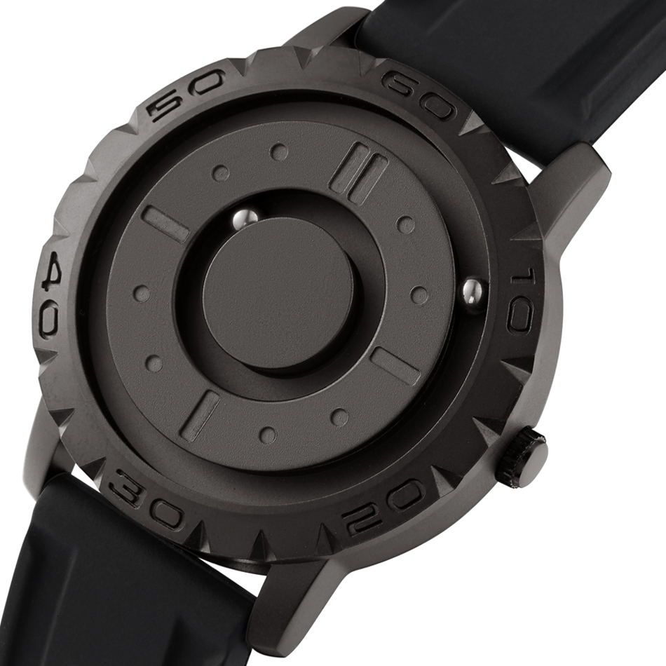 Other Watches Eutour Original Iron Ball Magnetic Pointer Concept Quartz Unusual Men's Watch Fashion Rubber Strap 230601