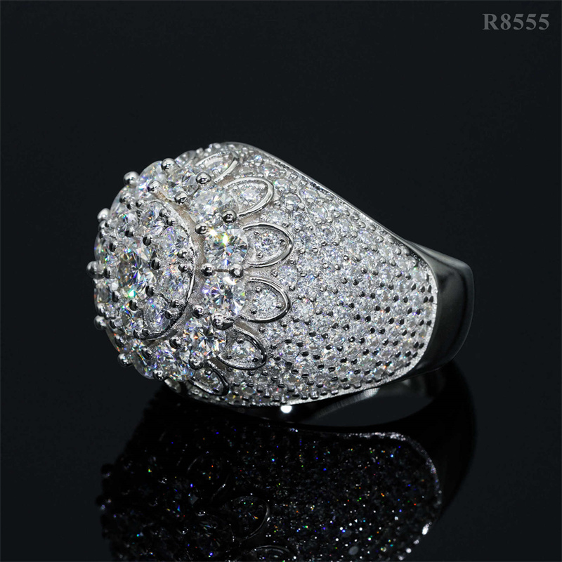 Passed Test S925 Sterling Silver Full Moissanite Diamond Ring for Men Women Party Wedding Nice Gift
