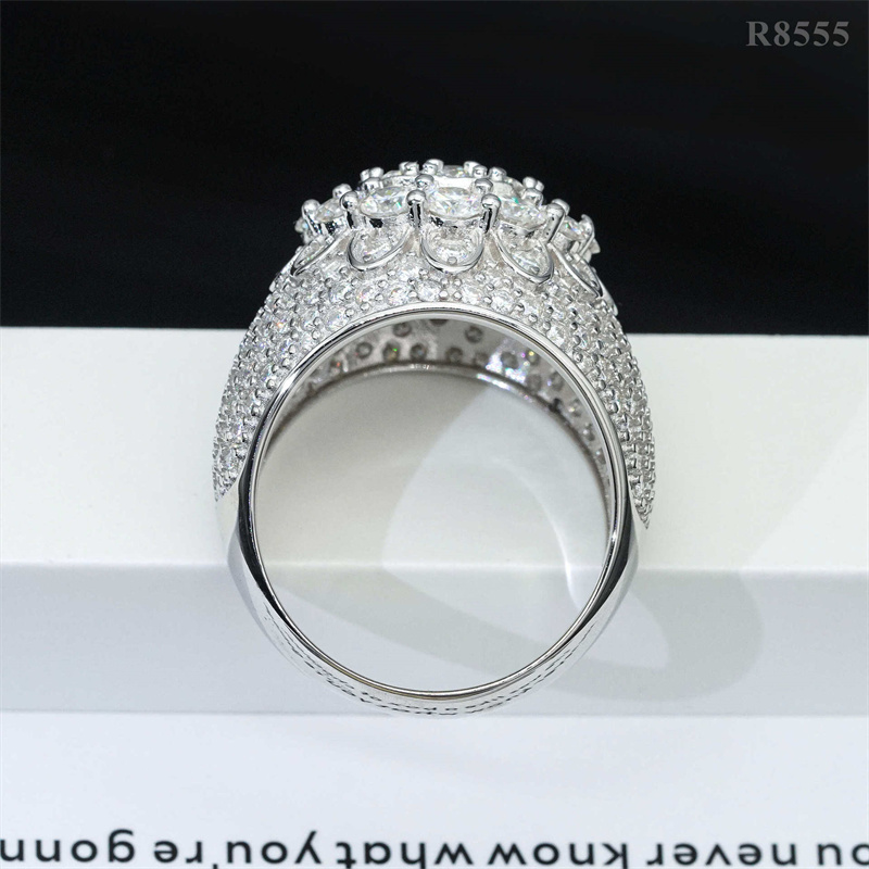 Passed Test S925 Sterling Silver Full Moissanite Diamond Ring for Men Women Party Wedding Nice Gift