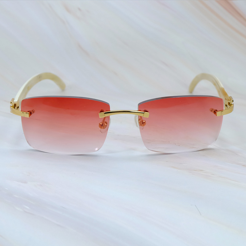 White Horn Sunglasses Designer Carter Stylish Vintage Sun Glasses Mens Rimless Outdoor Decoration Shades Eyewear Gafas De Sol Good quality