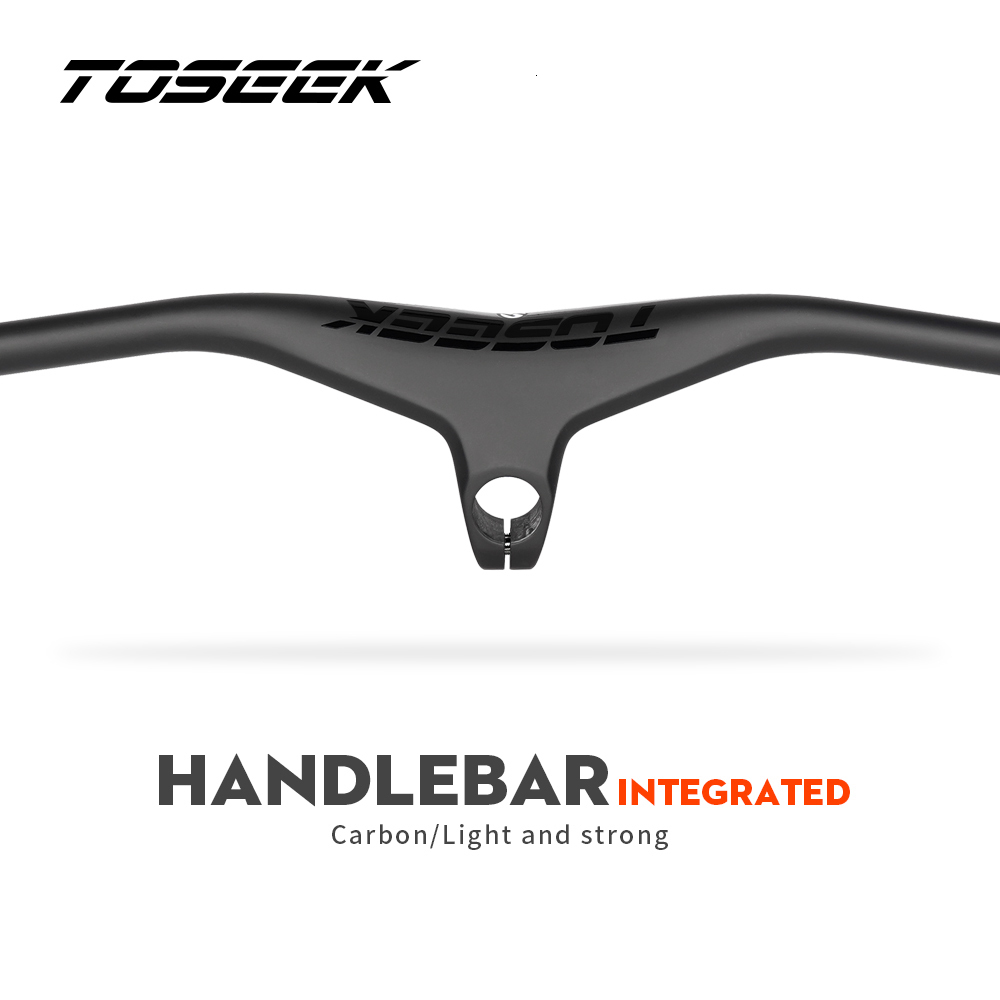 Image of Bike Handlebars Components TOSEEK Mtb And Stem 286mm17Degree Carbon Integrated Handlebar For Mountain 660800708090100mm Bicycle Parts 230601