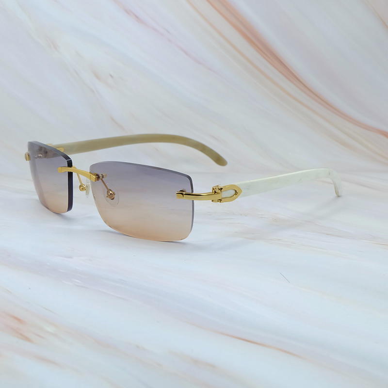 White Horn Sunglasses Designer Carter Stylish Vintage Sun Glasses Mens Rimless Outdoor Decoration Shades Eyewear Gafas De Sol Good quality