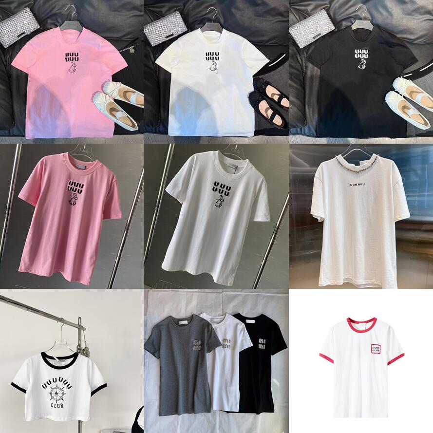 Summer Cotton Short Sleeve T Shirt Women Sweatshirt Letter Diamond Embroidery Crew Neck Tshirt Miu Designer Tshirt Womens Pullover Shirts
Summer Cotton Short Sleeve T Shirt Women Sweatshirt Letter Diamond Embroidery Crew Neck Tshirt Miu Designer Tshirt Womens Pullover Shirts