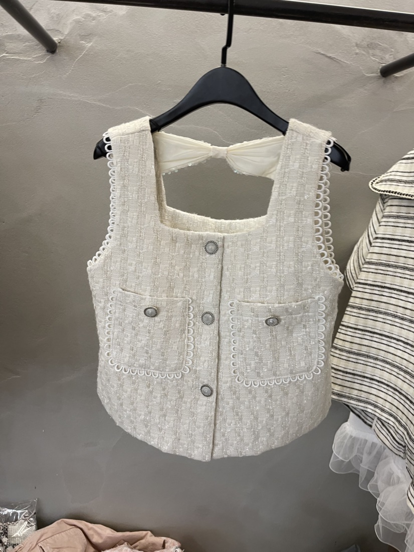 Womens cute sexy back bow hollow out square collar tweed short tanks camis SMLXL