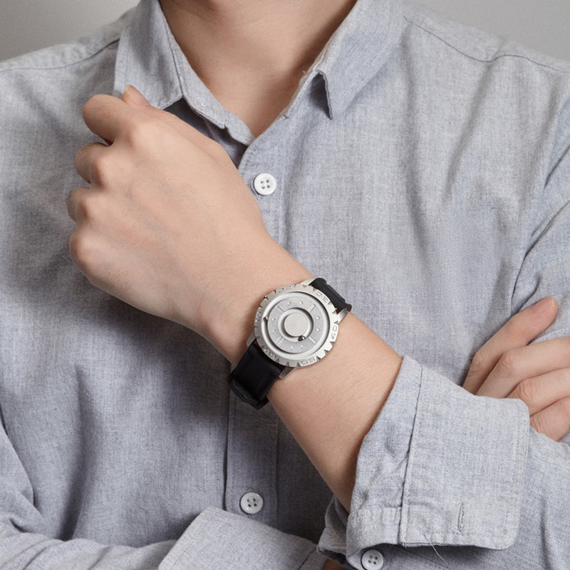 Other Watches Eutour Original Iron Ball Magnetic Pointer Concept Quartz Unusual Men's Watch Fashion Rubber Strap 230601