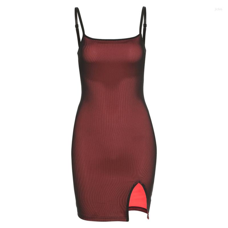 Casual Dresses Mesh Double Layer Sexy Skinny Dress Women Sleeveless Party Bodycon Bandage Elastic Split Trend Clubwear Slim Outfit