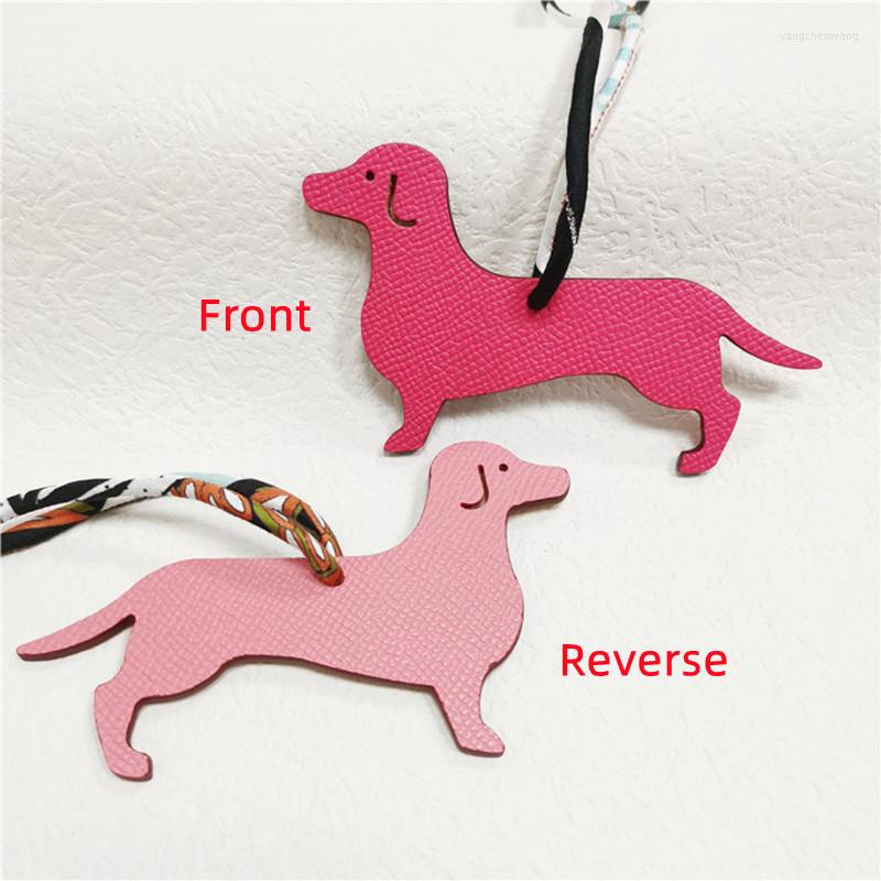 Keychains Double-Sided People Genuine Leather Puppy Dog Key Chain Backpack Charm Animal Keyring Women's