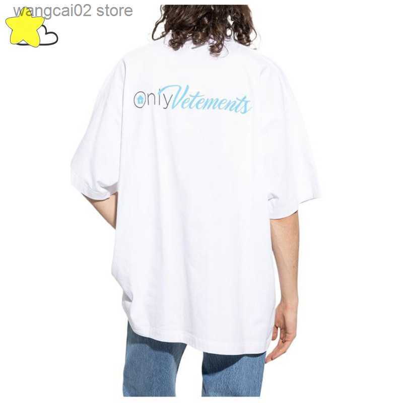 Men's T-Shirts 2023 New Style Blue Cursive Letter Vetements T Shirt Men Women Heavy Fabric Cotton VTM Top Back Embroidered Vetements Tee T230602