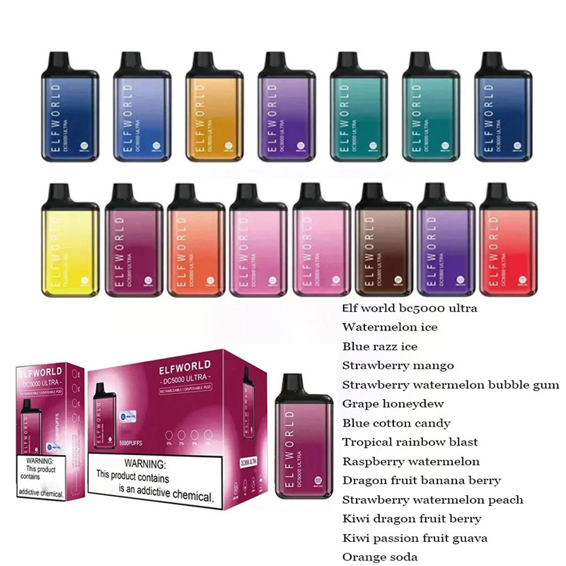 Authentic Elfworld 5000 Puffs Disposable Vape Pen E Cigarettes With Rechargeable 650mAh Battery 13ml Prefilled Pod DC5000 Bar Kit 13 Flavors VS PUFF Elf flex plus
Authentic Elfworld 5000 Puffs Disposable Vape Pen E Cigarettes With Rechargeable 650mAh Battery 13ml Prefilled Pod DC5000 Bar Kit 13 Flavors VS PUFF Elf flex plus