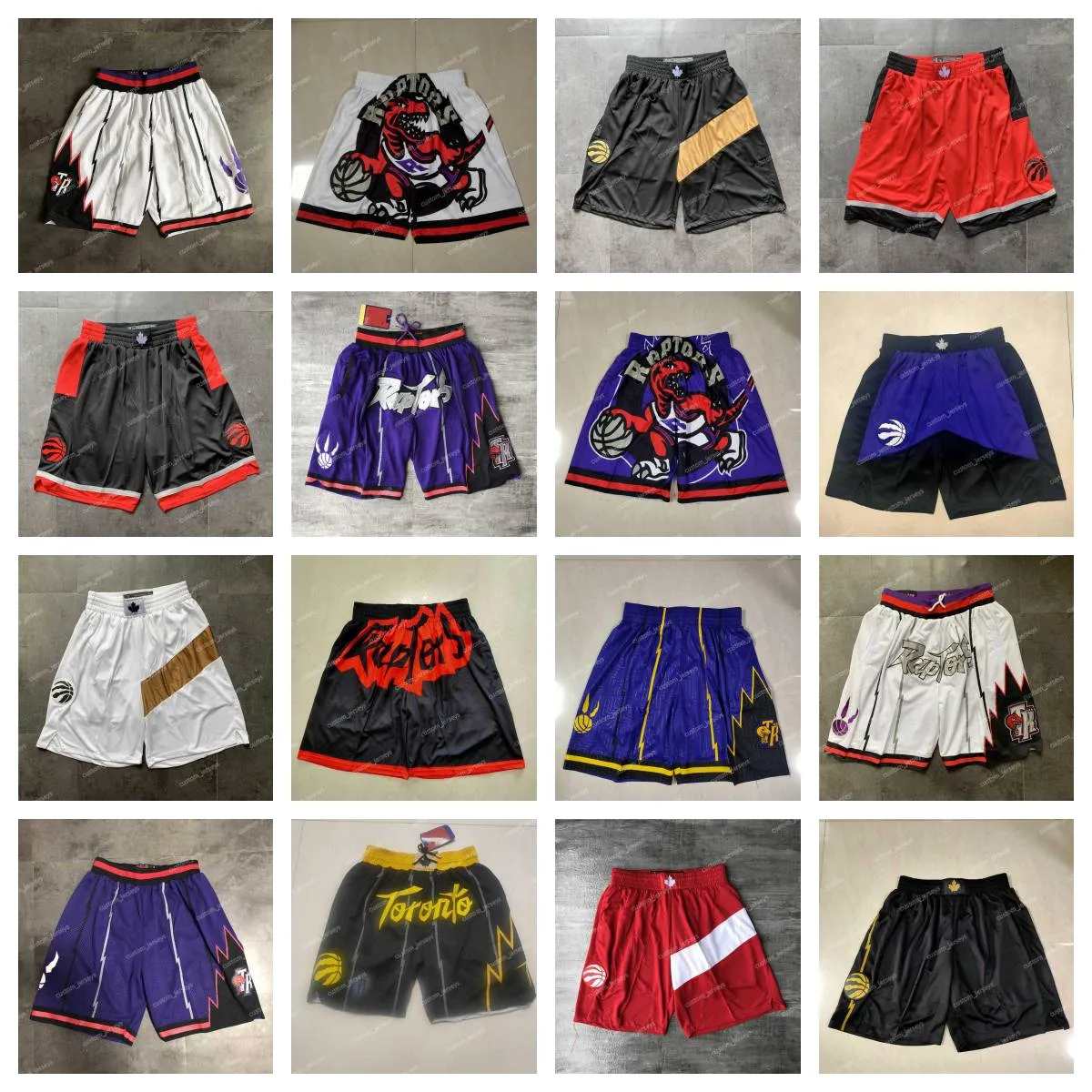 custom Men women youth Toronto''Raptors''men Throwback''NBA''Basketball Shorts pocket red white Basketball Jersey Shorts