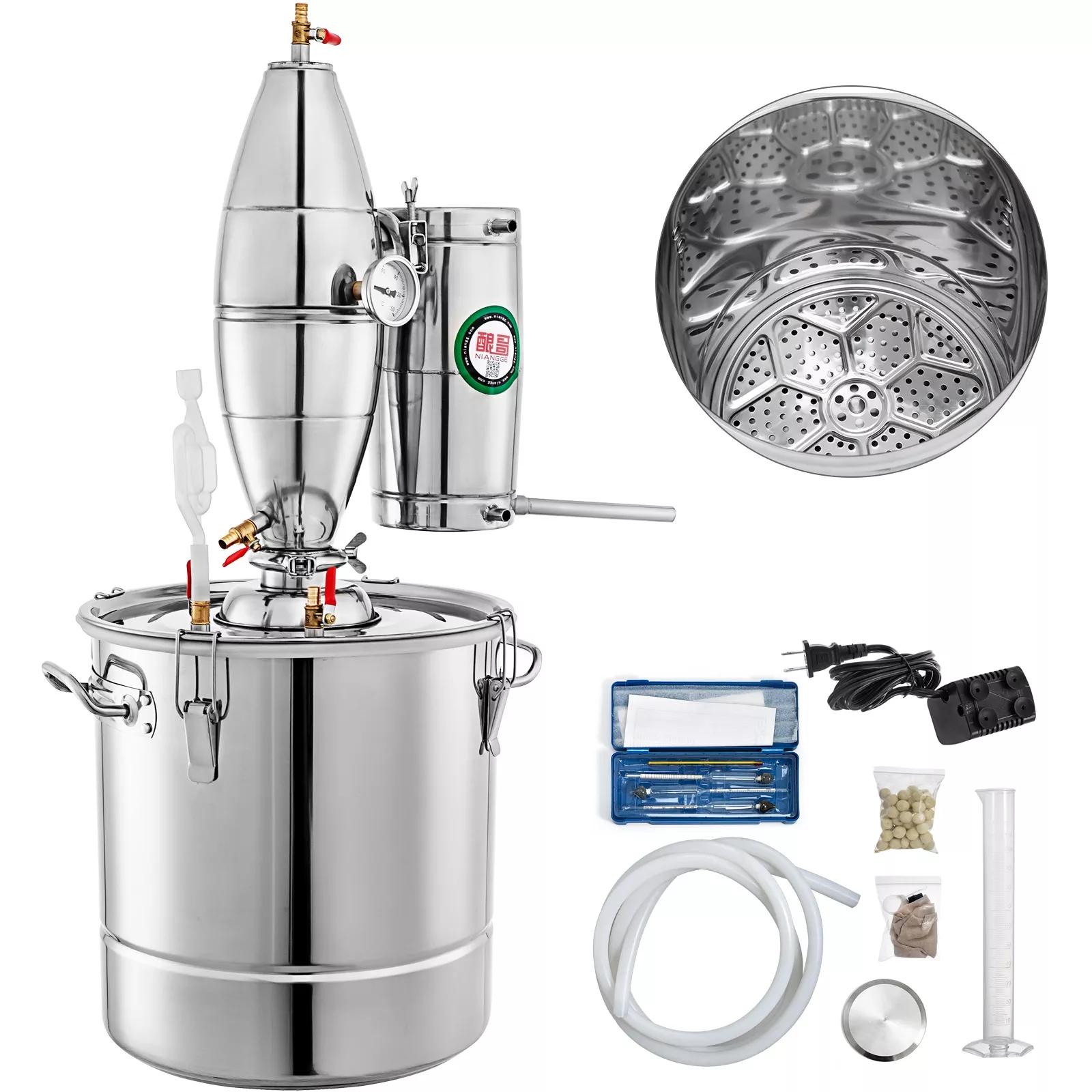 

Machines 304 Stainless Steel Alcohol Distiller Home Brew Kit Moonshine Wine Making Distillation Equipment Alcohol Distillery 20l