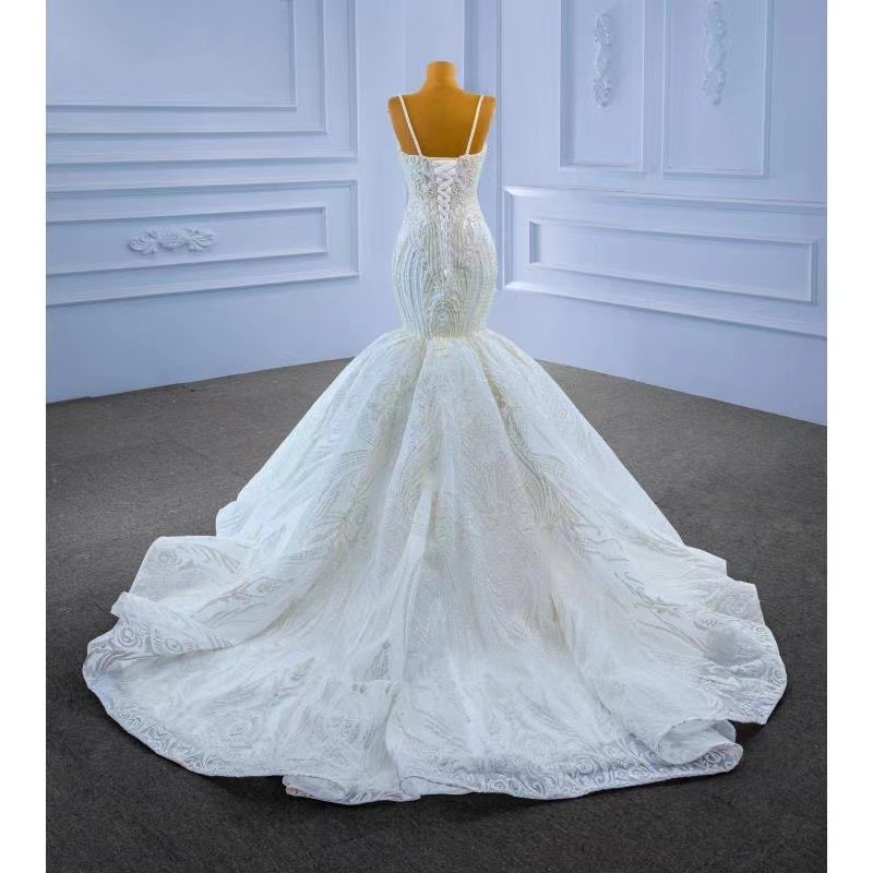 Arabic Aso Ebi White Mermaid Wedding Crystals Lace Dresses Sweetheart Bg Beaded Appliques Sequined Bridal Gown Backless Tulle Bride Dress 403 6660311