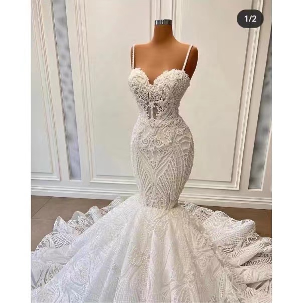 Arabic Aso Ebi White Mermaid Wedding Crystals Lace Dresses Sweetheart Bg Beaded Appliques Sequined Bridal Gown Backless Tulle Bride Dress 403 6660311