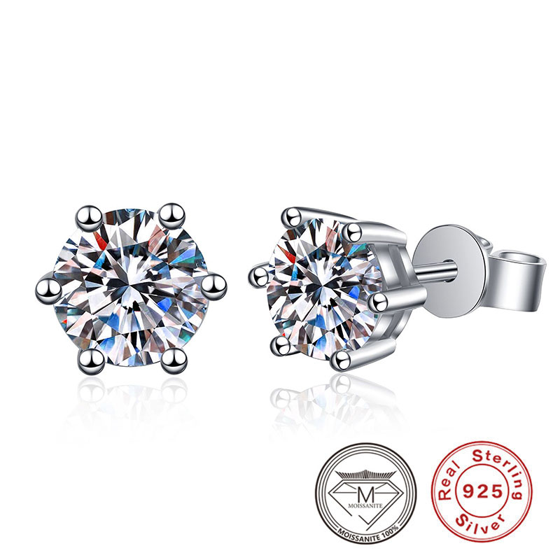925 Sterling Silver Moissanite Earrrings Classic 6 Prong Set Ear Studs for Women Wedding Party
925 Sterling Silver Moissanite Earrrings Classic 6 Prong Set Ear Studs for Women Wedding Party