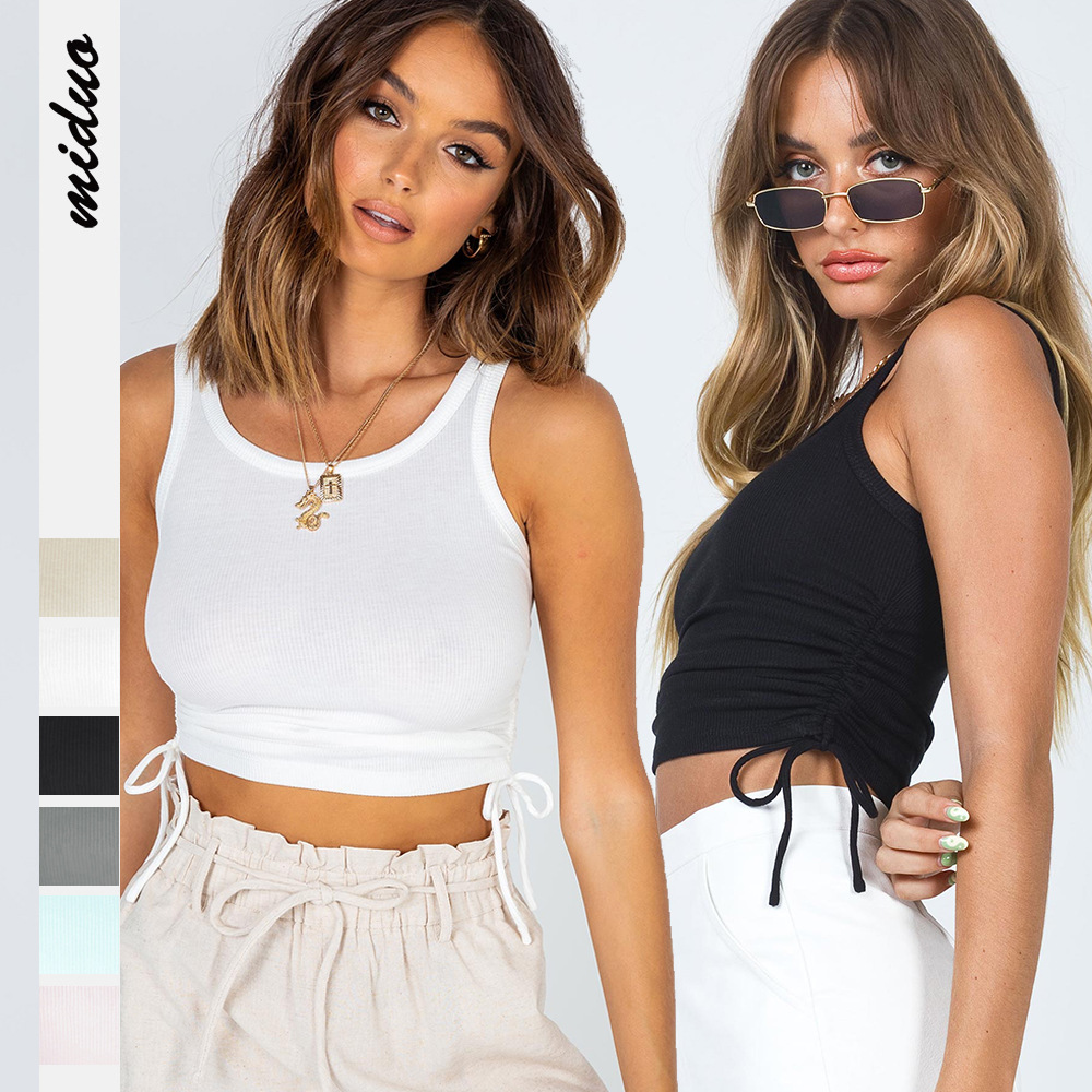 Super short womens casual tanks tops summer clothing solid color slim fit two sides pleated drawstring designer sexy crop tops sleeveless T-shirts vest for spice girl, Black
Super short womens casual tanks tops summer clothing solid color slim fit two sides pleated drawstring designer sexy crop tops sleeveless T-shirts vest for spice girl, Black