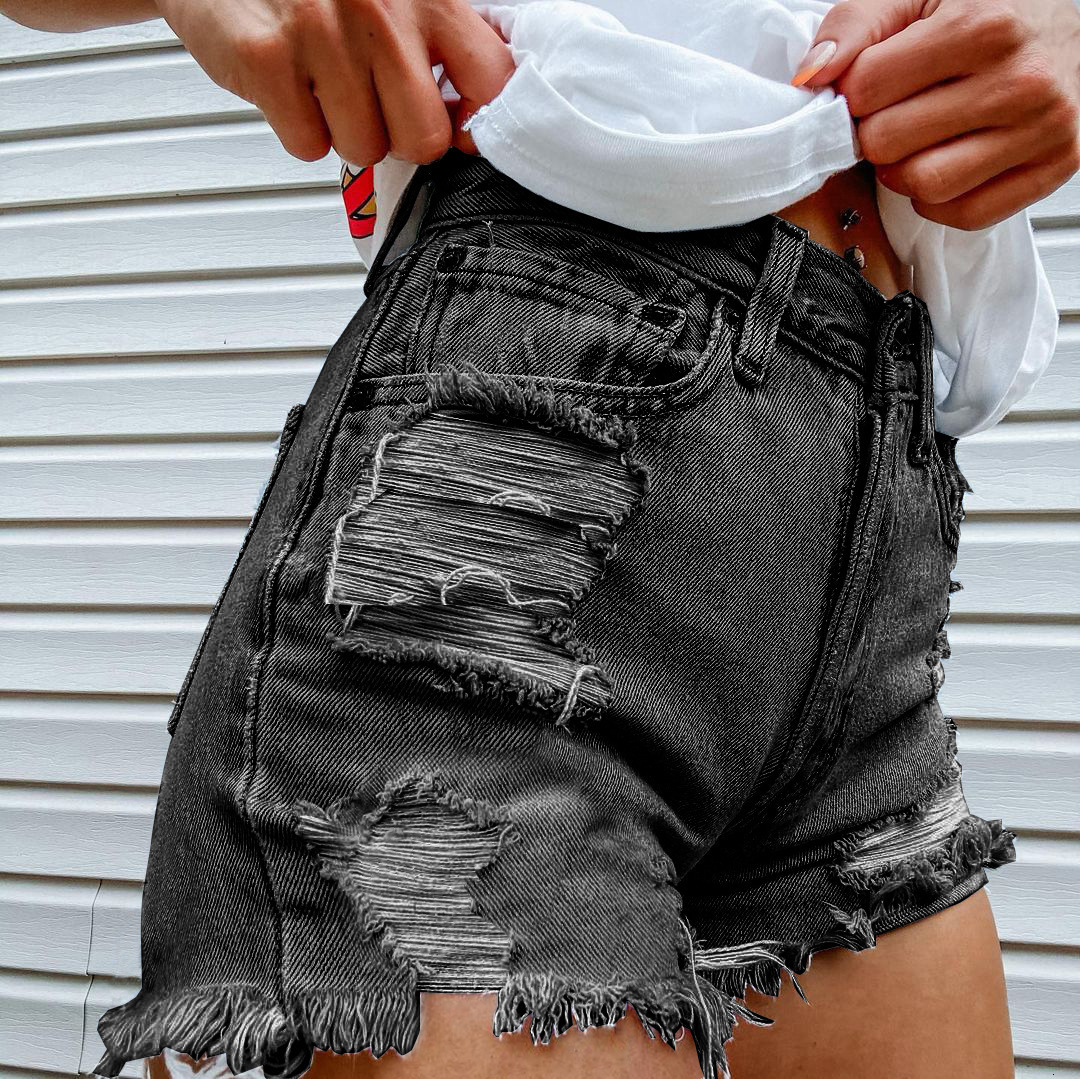 Women's Shorts Selling Denim Shorts Personality Mouth Bite Finger Printing Fashion Hole Pants Women 230602