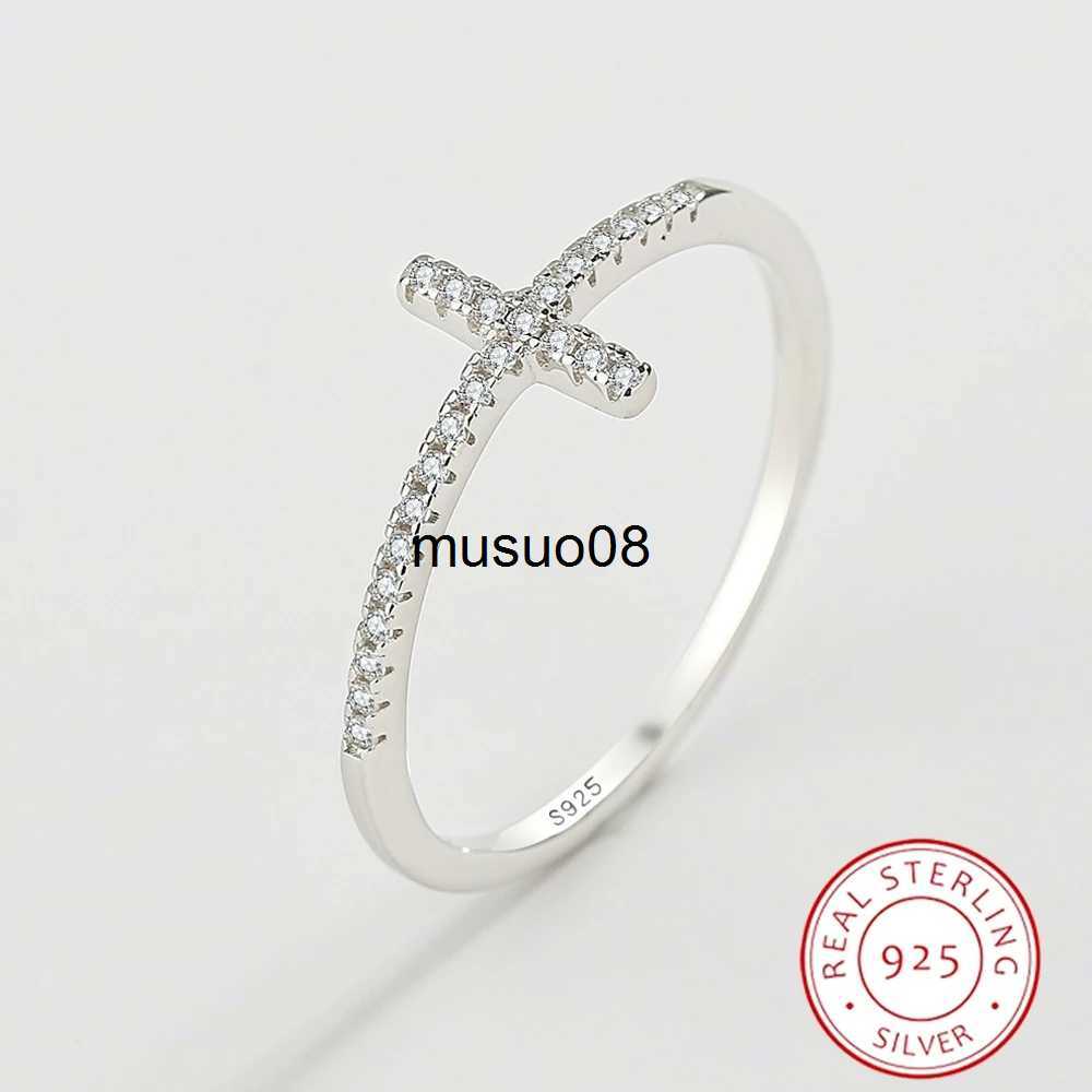 Band Rings 2022 NEW Exquisite Ring for Women Real S925 Silver Eternity Cross Zircon Small Diamond Fashion Engagement Party Gifts Jewelry J230602