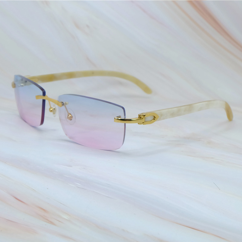 White Horn Sunglasses Designer Carter Stylish Vintage Sun Glasses Mens Rimless Outdoor Decoration Shades Eyewear Gafas De Sol Good quality