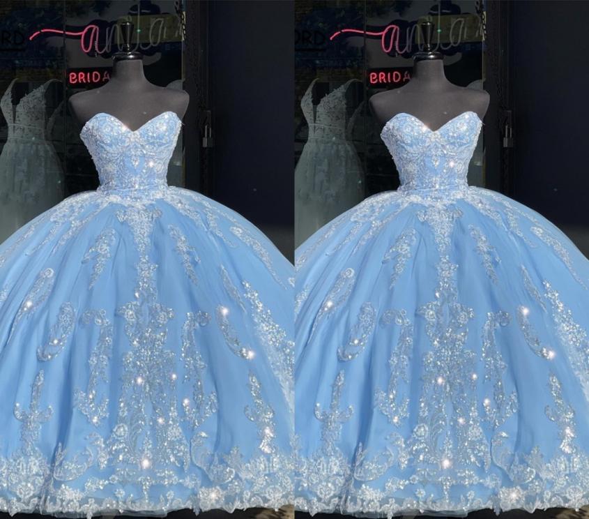Bling Ivory Sequins Applique Prom Quinceanera Dresses Light Sky Blue Strapless Corset Backless Princess Formal Dress Evening Sweet1374861, Gold
Bling Ivory Sequins Applique Prom Quinceanera Dresses Light Sky Blue Strapless Corset Backless Princess Formal Dress Evening Sweet1374861, Gold