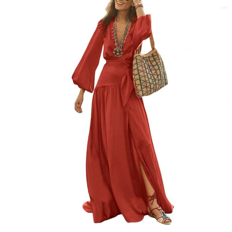 Casual Dresses Women Dress Beach Deep V-Neck Flared Sleeves Loose-Fitting Lady Washable Summer Party With Belt