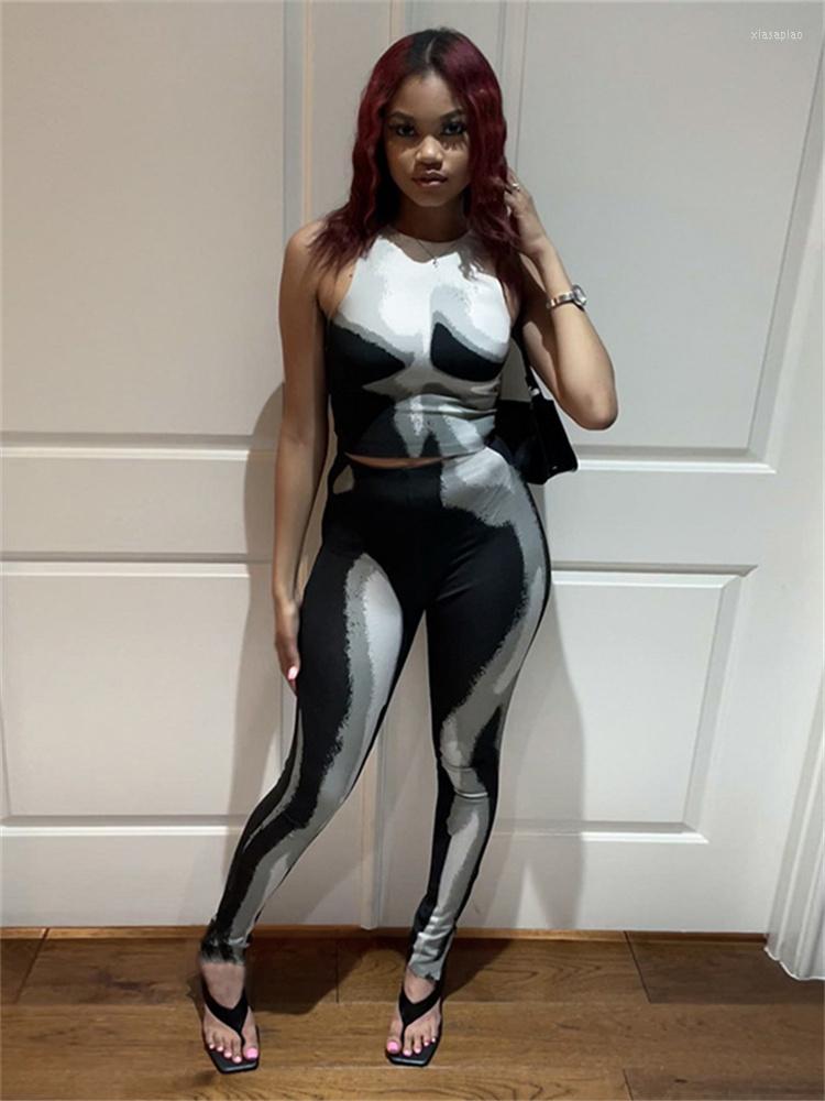 Women' Two Piece Pants Tracksuits Print Outfits Women 2 Sets Sleeveless Crop Tops And Skinny Black Blue Matching Suits 2023
Women' Two Piece Pants Tracksuits Print Outfits Women 2 Sets Sleeveless Crop Tops And Skinny Black Blue Matching Suits 2023