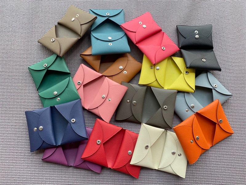 Calvi Duo Compact Card Holder Men Wallet Designer Mini Epsom Leather Holder Brand Document Pocket Credit Passport Card Slots Enameled Metal Lettering Purse