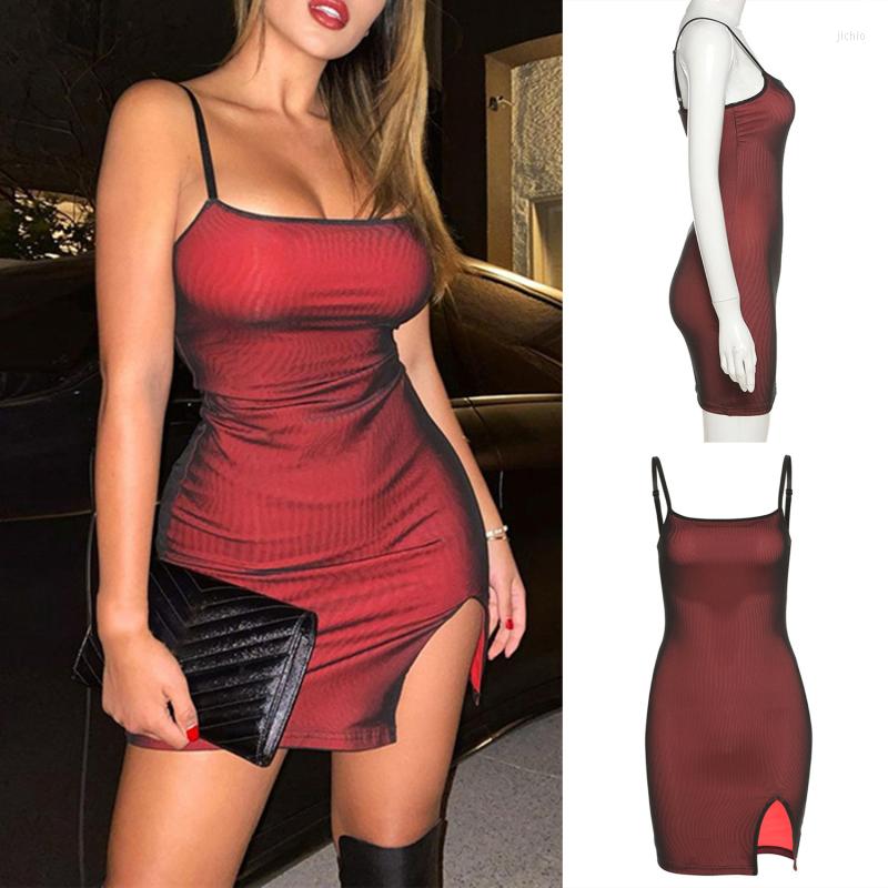 Casual Dresses Mesh Double Layer Sexy Skinny Dress Women Sleeveless Party Bodycon Bandage Elastic Split Trend Clubwear Slim Outfit