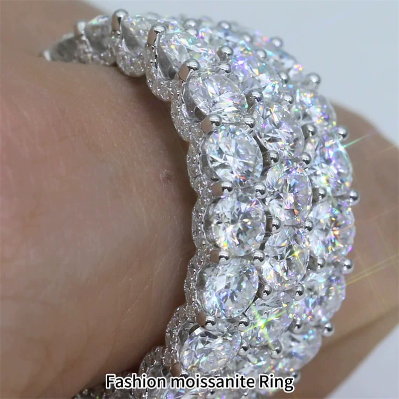 Unisex Fashion Passed Test S925 Sterling Silver Bling 5mm Moissanite Ring for Men Women Party Wedding Nice Gift