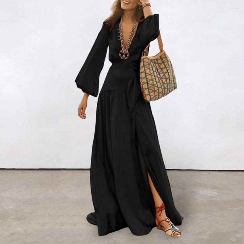 Casual Dresses Women Dress Beach Deep V-Neck Flared Sleeves Loose-Fitting Lady Washable Summer Party With Belt