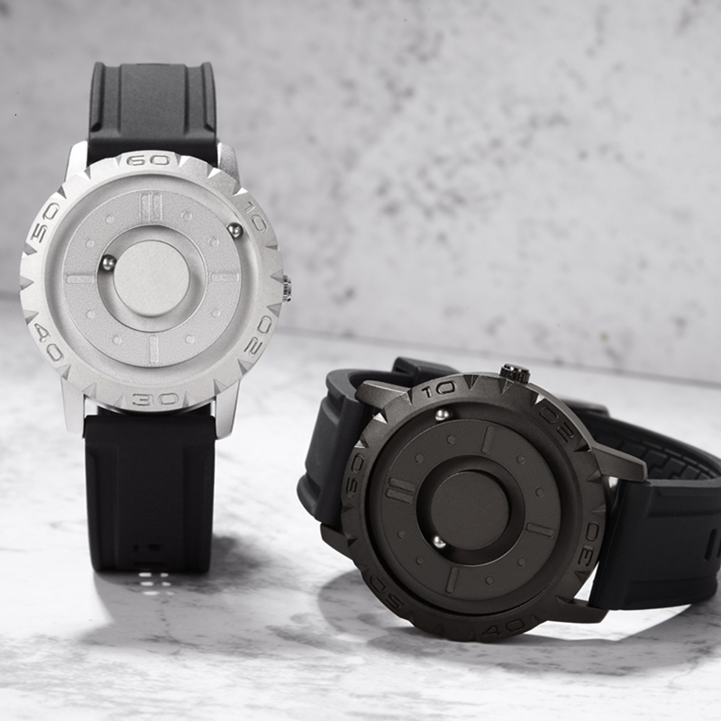 Other Watches Eutour Original Iron Ball Magnetic Pointer Concept Quartz Unusual Men's Watch Fashion Rubber Strap 230601