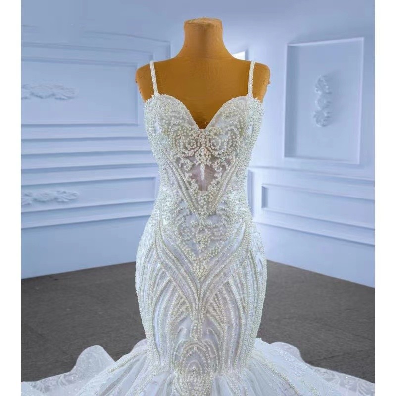 Arabic Aso Ebi White Mermaid Wedding Crystals Lace Dresses Sweetheart Bg Beaded Appliques Sequined Bridal Gown Backless Tulle Bride Dress 403 6660311