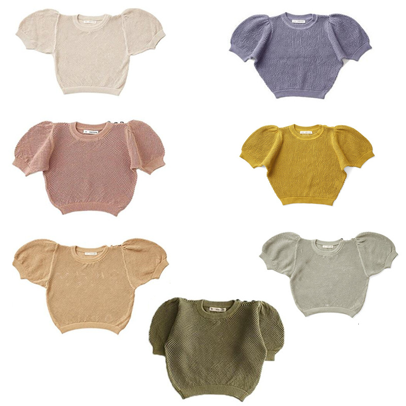 Tshirts Cute Child Knitted T Shirts Soor Ploom Shorts Sleeve Girls Sweaters Tee Hollow Out Summer Girl Top Clothes 230601