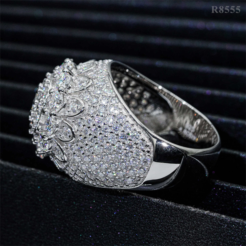 Passed Test S925 Sterling Silver Full Moissanite Diamond Ring for Men Women Party Wedding Nice Gift