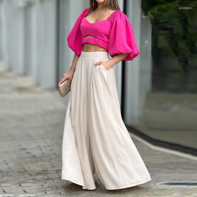 Women' Two Piece Pants ELIJOINSpring/Summer Europe And America Casual Loose Women' Square Collar Bubble Sleeve Elastic Band Top, Rose suit
Women' Two Piece Pants ELIJOINSpring/Summer Europe And America Casual Loose Women' Square Collar Bubble Sleeve Elastic Band Top, Rose suit