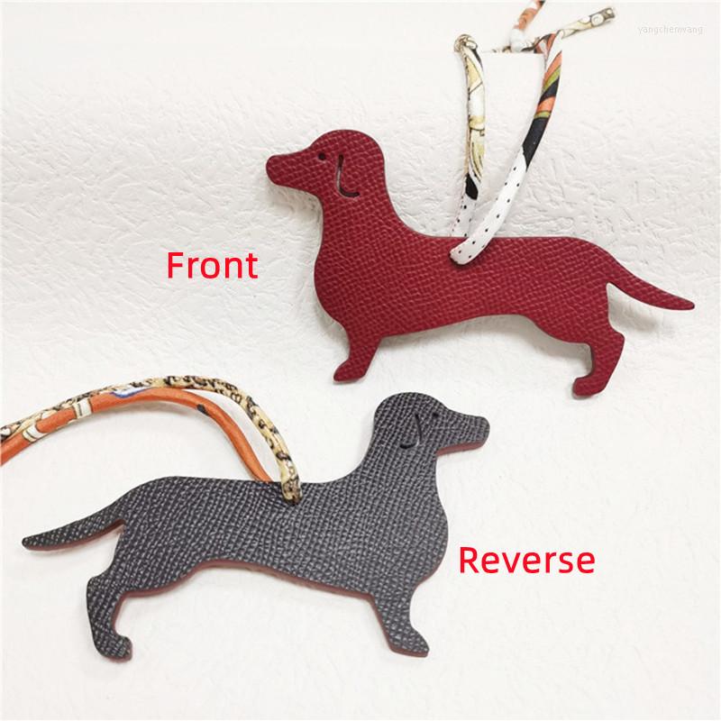 Keychains Double-Sided People Genuine Leather Puppy Dog Key Chain Backpack Charm Animal Keyring Women's