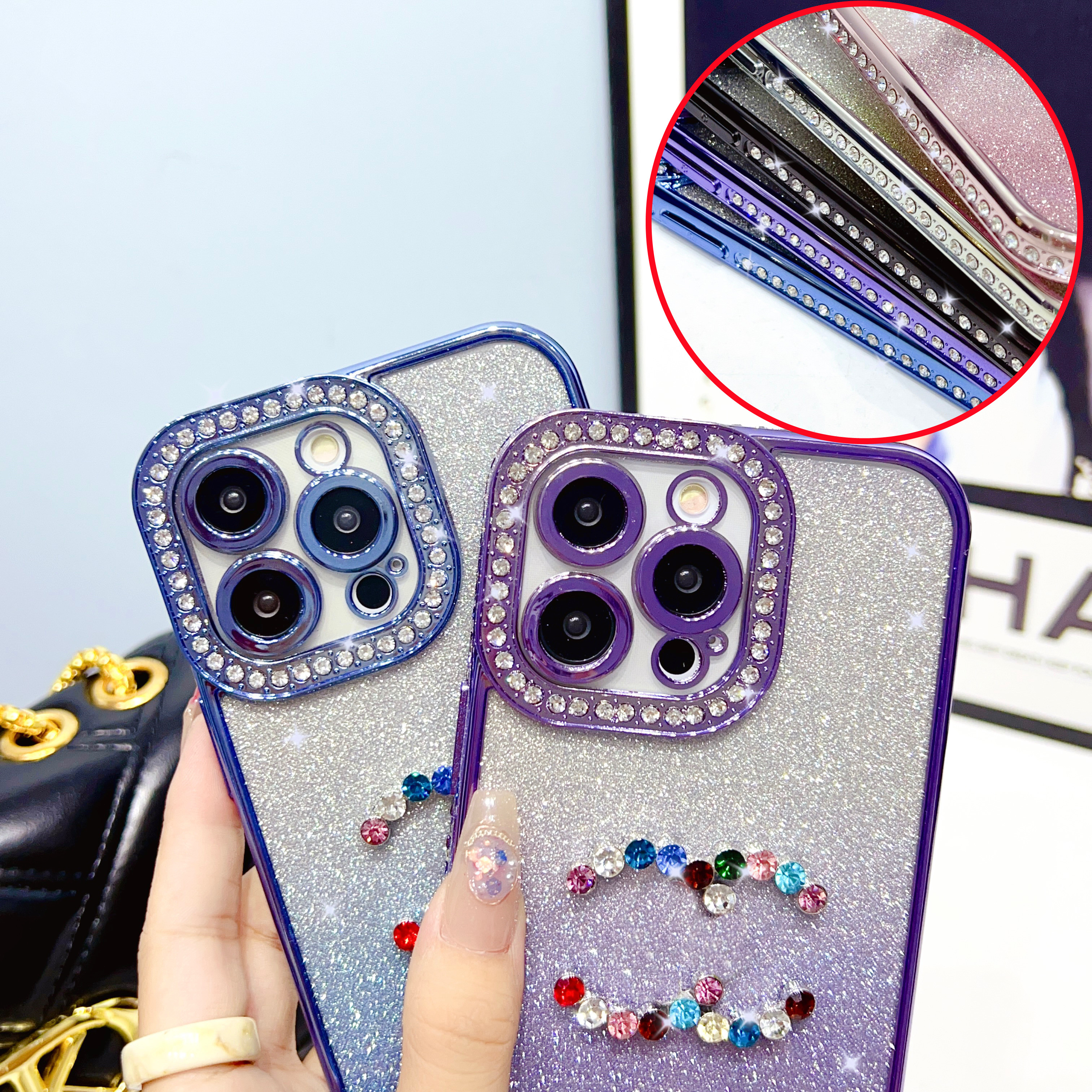 iPhone Case Designer Glitter Phone Case for iPhone 14 Pro Max 13 12 11 13Pro Luxury Pink Bling Sparkling Color Rhinestone Diamond Jewelled 3D Crystal Edge Women Cover, Gift box
iPhone Case Designer Glitter Phone Case for iPhone 14 Pro Max 13 12 11 13Pro Luxury Pink Bling Sparkling Color Rhinestone Diamond Jewelled 3D Crystal Edge Women Cover, Gift box