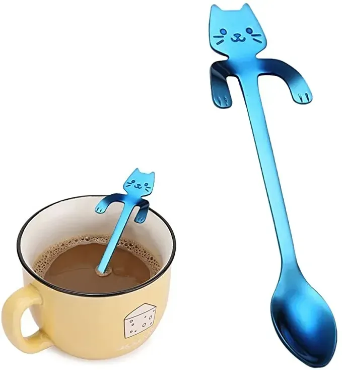 Stainless Steel Coffee Spoons Long Handle Creative Mini Cat Tea Spoon Drinking Tools Kitchen Gadget Flatware Tableware