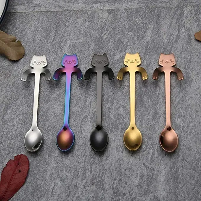 Stainless Steel Coffee Spoons Long Handle Creative Mini Cat Tea Spoon Drinking Tools Kitchen Gadget Flatware Tableware