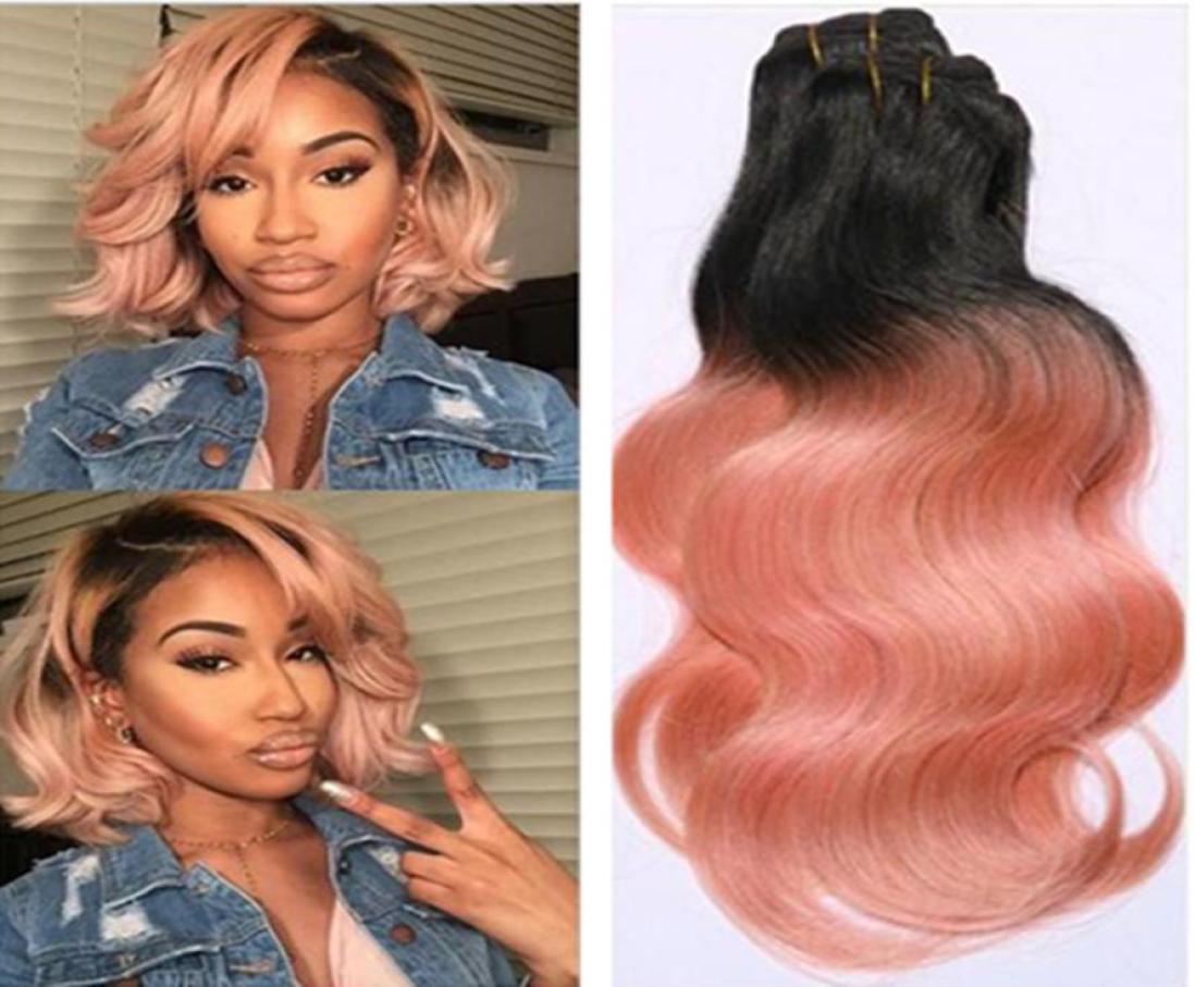 

New Arrival Pink Hair Ombre Human Hair Brazilian Body Wave 3 Bundle T1B Pink Rose Gold Colored Brazilian Hair Body Wave 3pcs4349058